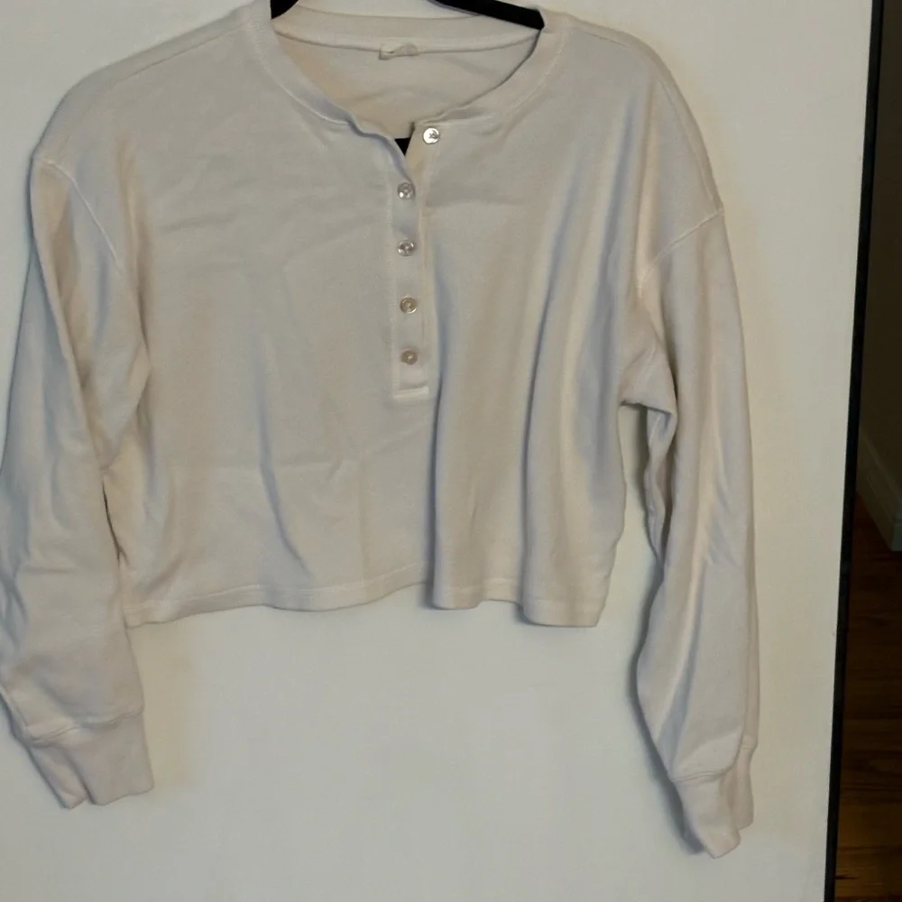 Wilfred Free White Ribbed Cropped Long Sleeve Top Size S - Picture 6 of 7